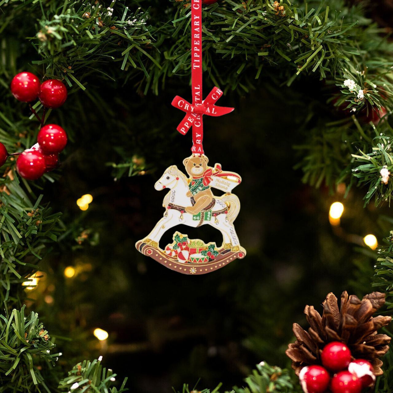 Add a touch of whimsy to your holiday décor with the Tipperary Rocking Horse Sparkle Christmas Decoration. This expertly crafted decoration features a sparkling finish that is sure to catch the eye and bring joy to your home. Made by Tipperary, a trusted name in holiday décor.