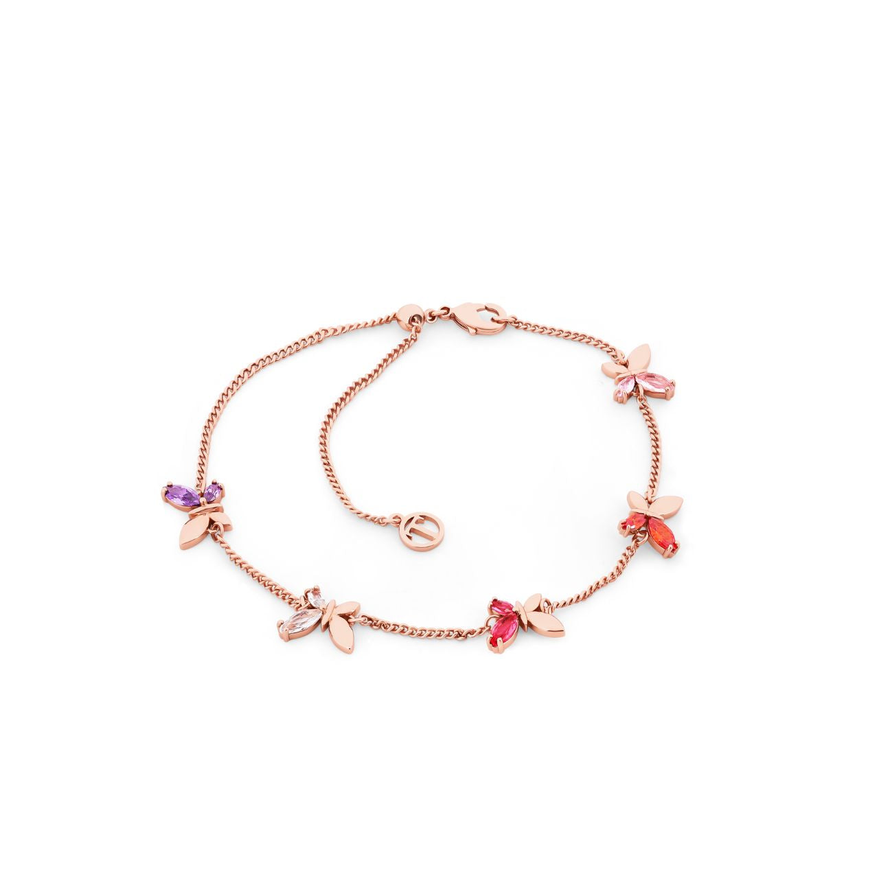 Rose Gold Multi Coloured Butterfly Bracelet by Tipperary Crystal The Rose Gold Butterfly Bracelet by Tipperary Crystal is the perfect accessory to complement any look. This timeless design features rose gold and multi-coloured butterfly accents, creating a unique and elegant piece. The bracelet is crafted from high-quality, durable materials, ensuring a long-lasting accessory you'll love to wear.