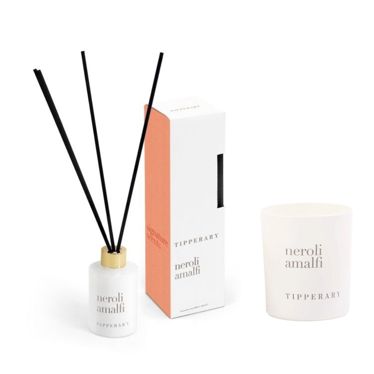 Tipperary Signature Scents Candle & Diffuser Set brings together the bright, citrus notes of neroli with the fresh coastal essence of Amalfi.
