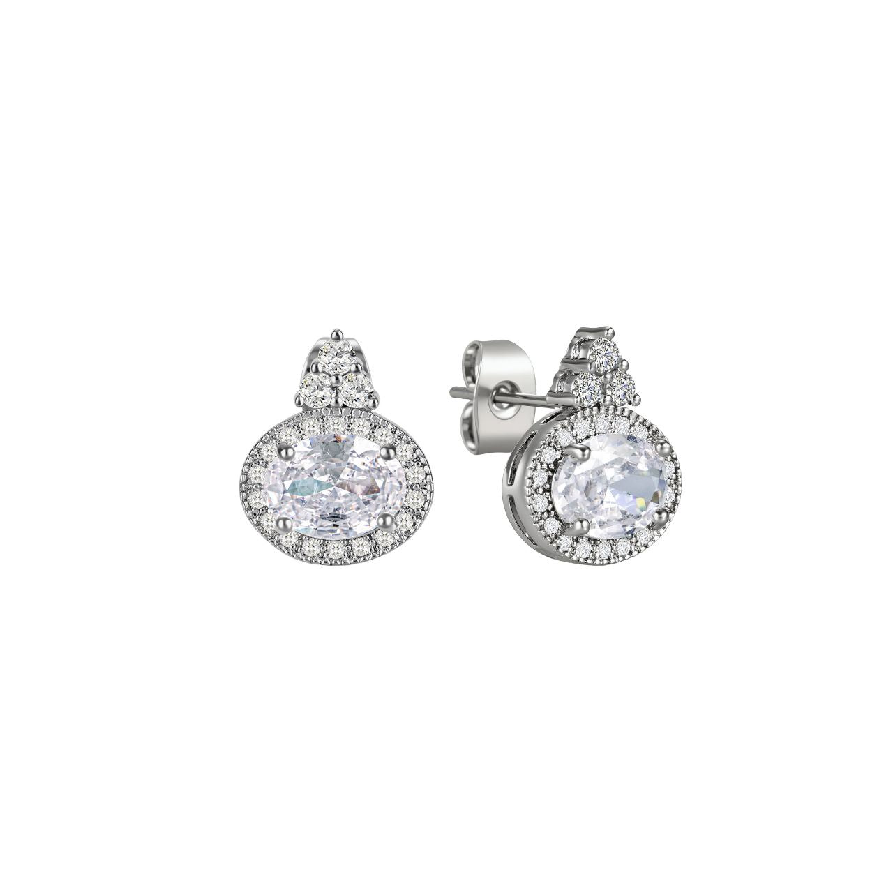 Elegant silver earrings featuring classic oval-cut clear stones that catch the light beautifully. Crafted by Tipperary,