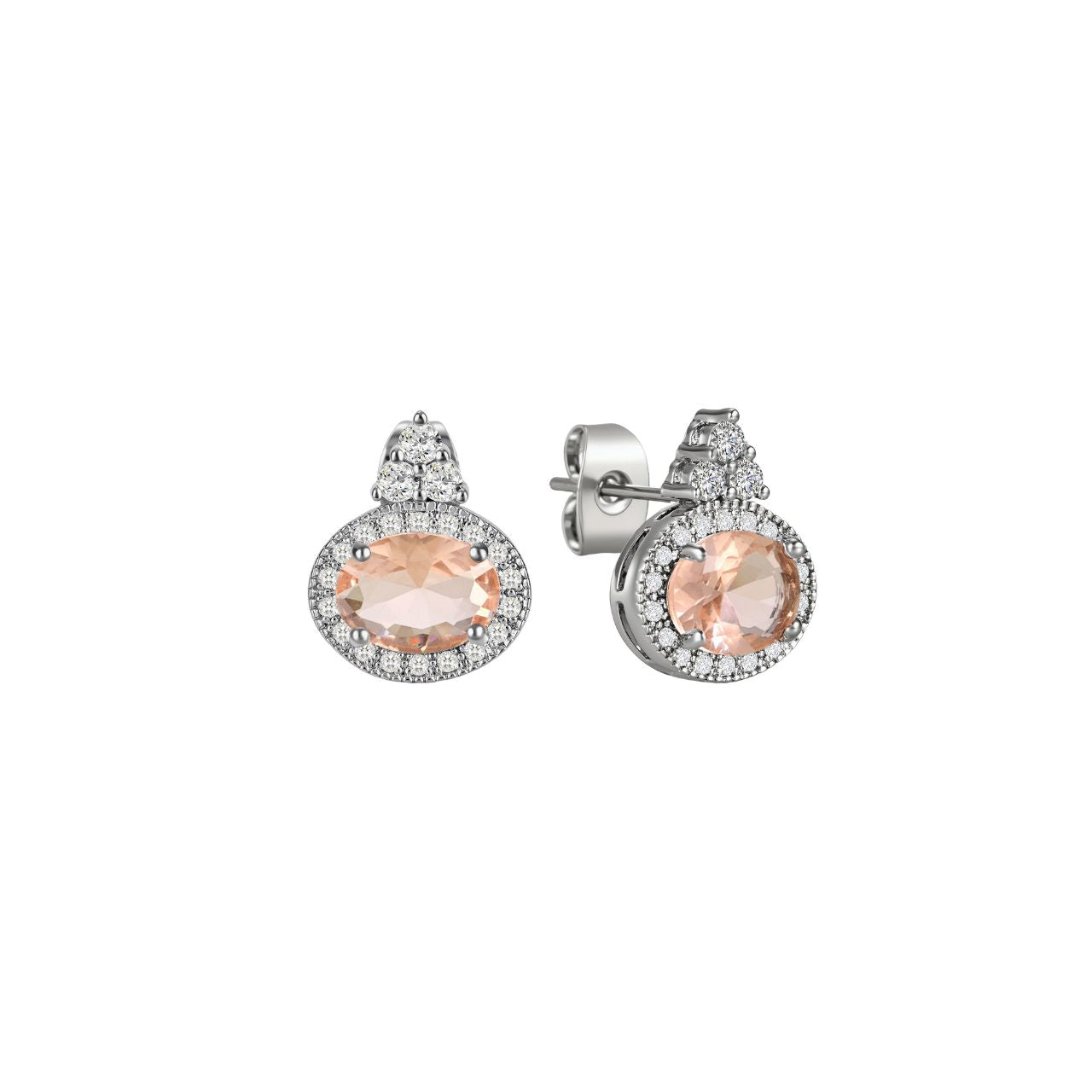 Elegant silver stud earrings featuring classic oval-cut pink stones. Crafted by Tipperary, these timeless pieces combine sophisticated design with quality craftsmanship.