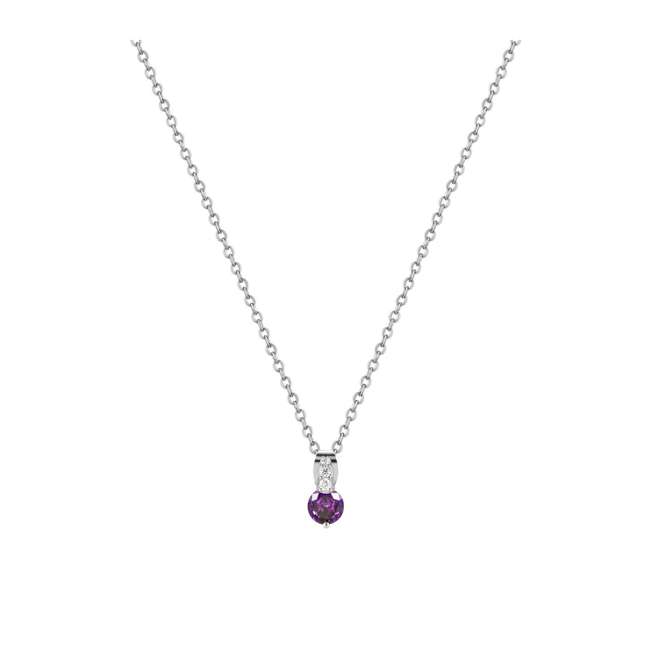 Elevate your jewellery collection with this stunning Tipperary Silver pendant. Featuring a classic round purple stone set in a polished silver frame, the intricate pave bale adds sophisticated sparkle and dimension.