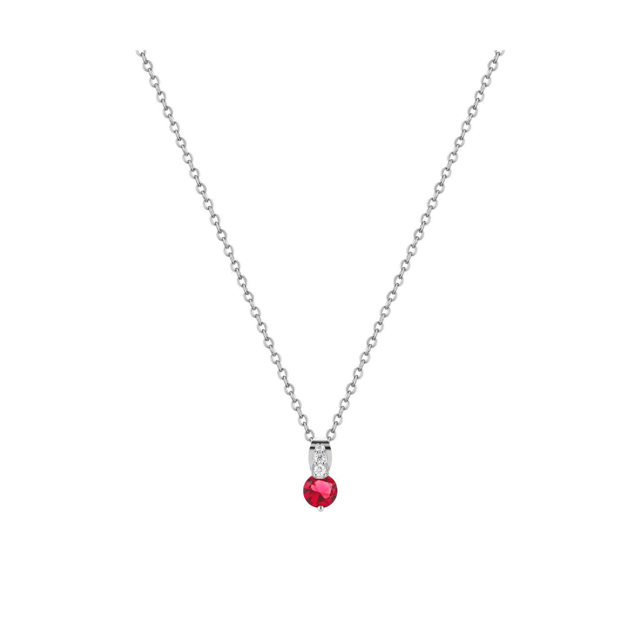 Elevate your jewellery collection with this stunning silver pendant from Tipperary. Featuring a lustrous round ruby stone set in a beautifully crafted silver bale adorned with delicate pavé detailing, this piece combines timeless elegance with contemporary design.
