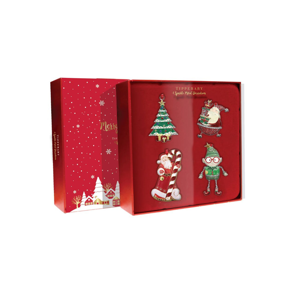 Sparkle Christmas Eve S/4 Decorations Tree, Santa Gift, Santa Candy Cane, Elf
