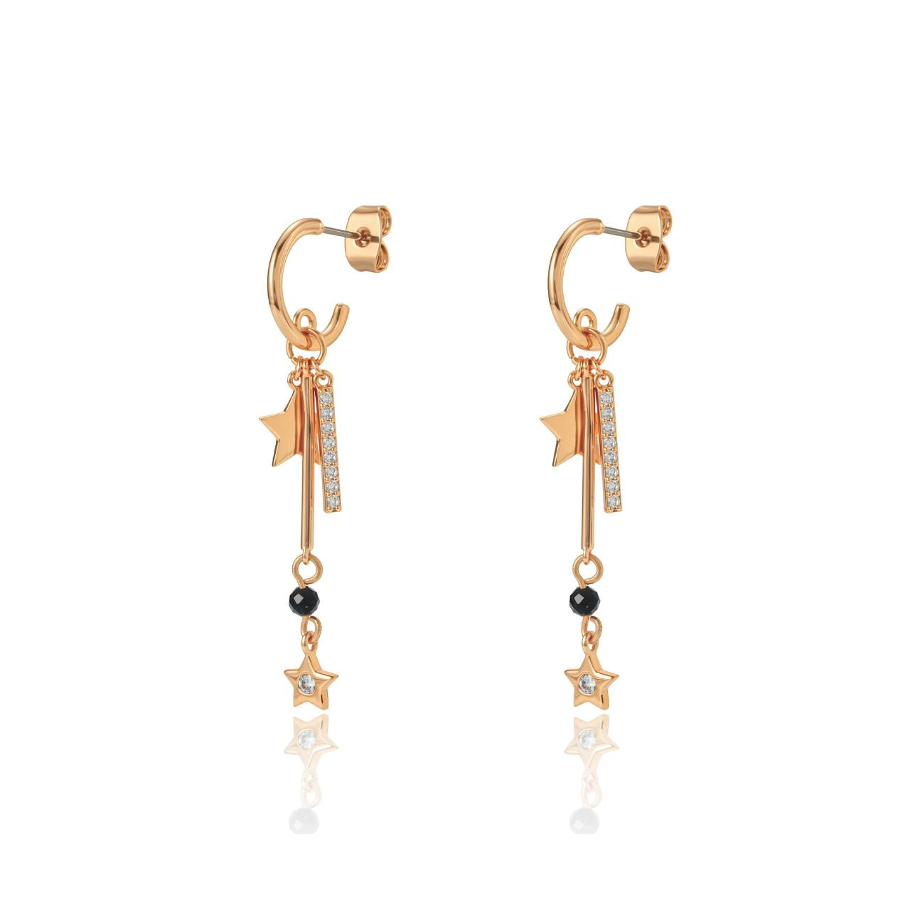 Elegant star-shaped drop earrings crafted in gleaming gold plated.