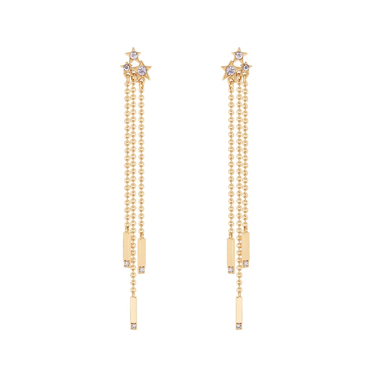 Crafted by Tipperary, these dazzling gold Long Chain Earrings add a touch of sparkle to any outfit. Made with high-quality materials, these earrings are designed to last while making a statement. Perfect for both casual and formal occasions, they are a must-have for any jewellery collection.