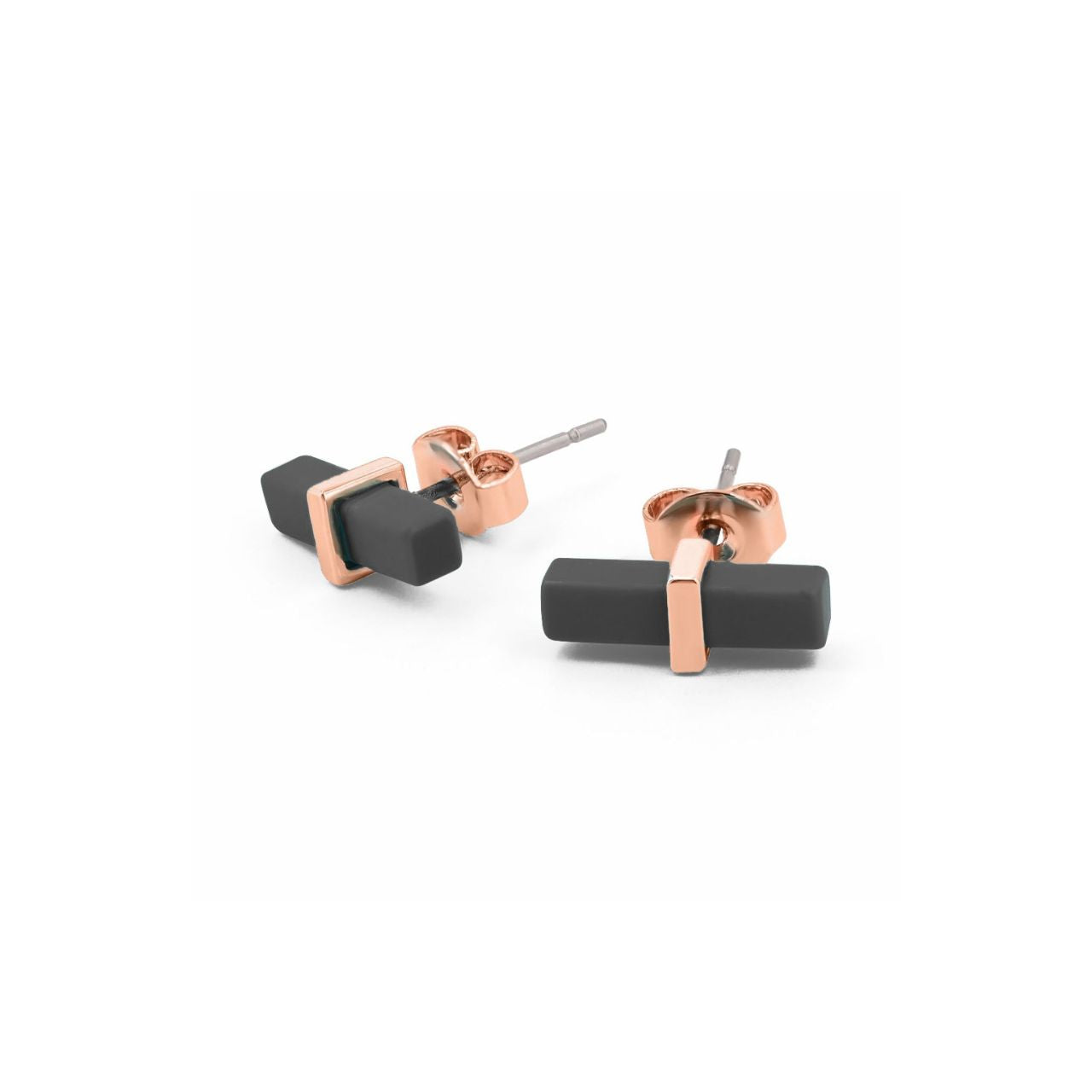 T-Bar Black Bar Earrings Rose Gold by Tipperary Classy and timeless, these Tipperary T-Bar Black Bar Earrings Rose Gold make a classic statement. Crafted with exquisite detail, they feature a modern rose gold finish for added elegance. Keep your style chic while making a subtle statement.