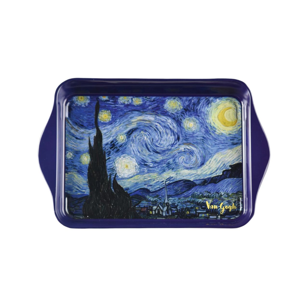 Metal tray perfect for tea, coffee, snacks or even jewellery. Based on the famous painting "Starry Night" by Dutch Post-Impressionist painter Vincent Van Gogh.