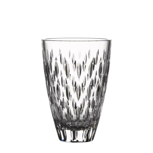 Ardan Enis 9" Vase by Waterford Crystal  Inspired by the Blasket Islands, the Enis collection features a scattered geometric design of deep wedge cuts. A modern collection, perfect for every day use. This Waterford Crystal Enis 9" Vase is an elegant way to display a beautiful bouquet of flowers.