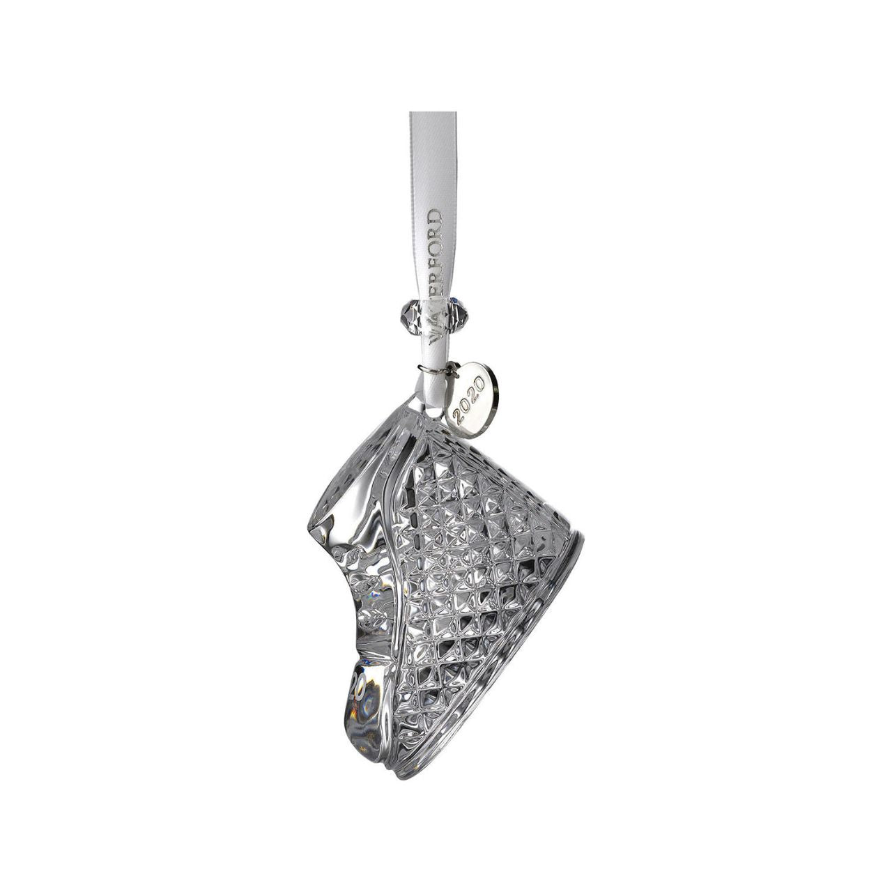 Waterford Crystal Baby's First Christmas Ornament 2020 The beautiful 2020 Baby’s First Ornament is one of Waterford’s collectable crystal ornaments. This charming baby boot features a wonderfully detailed pattern that produces unrivalled sparkle, with a round date tag to commemorate the year of Baby's First Christmas.