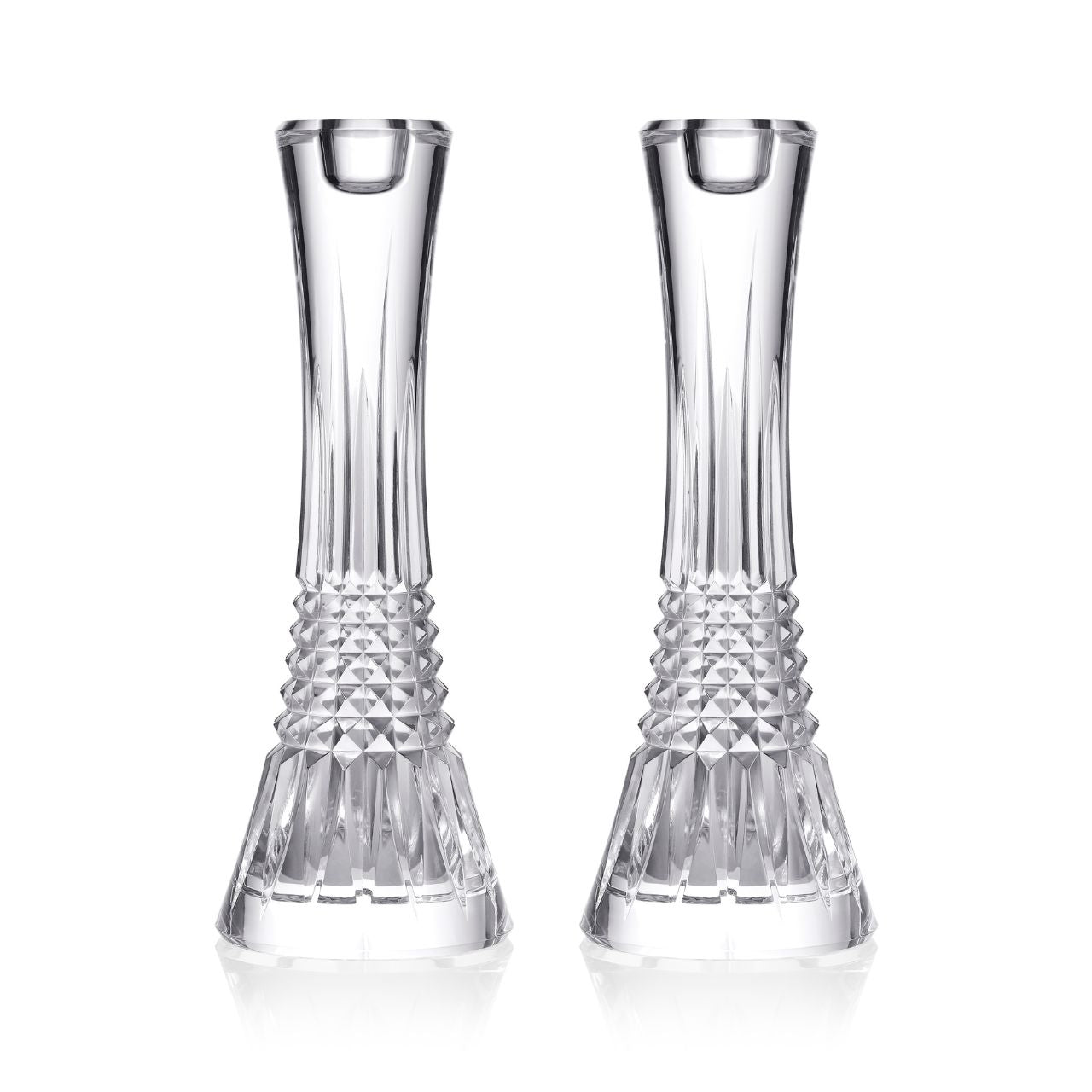 Lismore Diamond Candlestick 10" Set/2 by Waterford Crystal The Lismore Diamond pattern is an enduring reinvention of the Waterford classic; characterised by intricate diamond cuts rendered in radiant fine crystal. The Lismore Diamond 10” Crystal Candlestick Pair are beautifully cut vessels for taper candles, featuring the unrivalled quality and clarity of Waterford crystal to illuminate every moment.