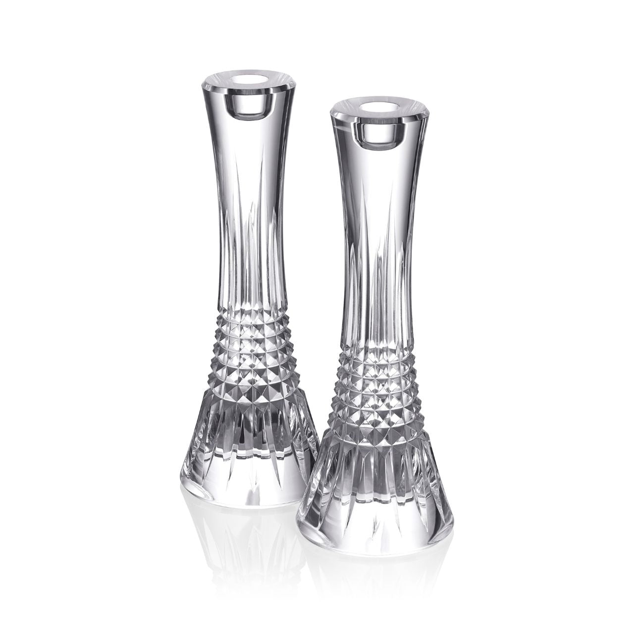 Lismore Diamond Candlestick 10" Set/2 by Waterford Crystal The Lismore Diamond pattern is an enduring reinvention of the Waterford classic; characterised by intricate diamond cuts rendered in radiant fine crystal. The Lismore Diamond 10” Crystal Candlestick Pair are beautifully cut vessels for taper candles, featuring the unrivalled quality and clarity of Waterford crystal to illuminate every moment.