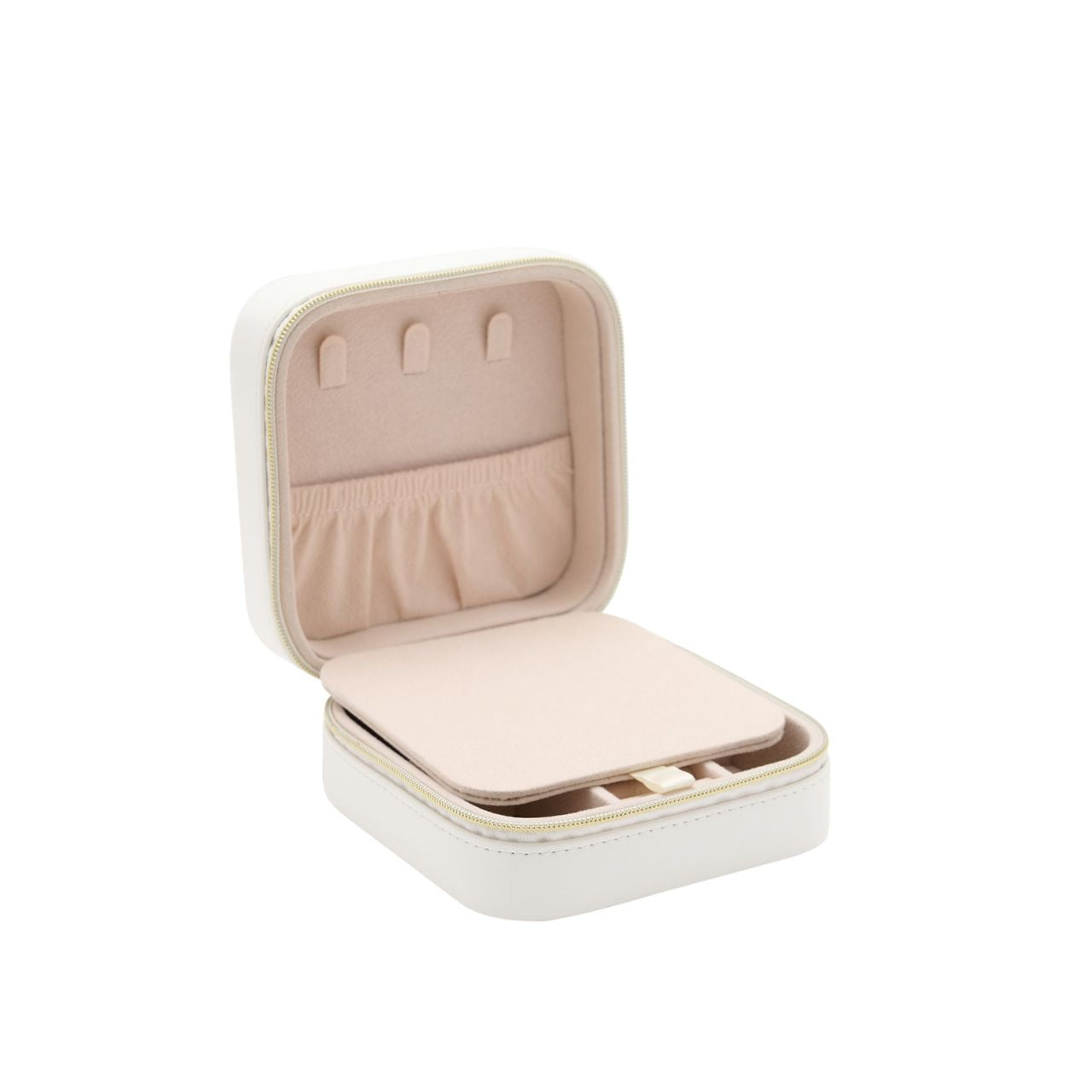 This attractive jewellery box opens to reveal a mirrored lid and nine compartments which includes a ring roll. All compartments have a luxurious cream fabric.