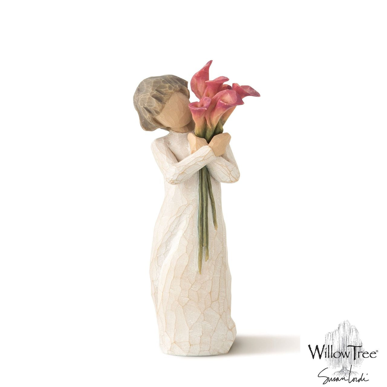 Willow Tree Bloom - Like our friendship... vibrant and ever-constant Willow Tree is an intimate line of figurative sculptures representing sentiments of love, closeness, healing, courage, hope...all the emotions we encounter in life. "Calla lilies are a fresh surprise - uplifting in shape; invigorating in colour. I wanted to express their vibrancy with a gradation of colour that builds, starting as limey green, morphing to beautiful coral, tinged with wine
