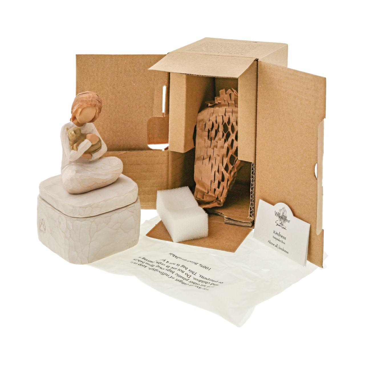Kindness Girl Keepsake Box by Willow Tree A gift for those who love cats and treasure their affection. Keepsake Boxes are small, sweet places to keep jewellery, hair accessories, notes. Inside, the bottom of this box reveals the sentiment, "Above all, kindness".