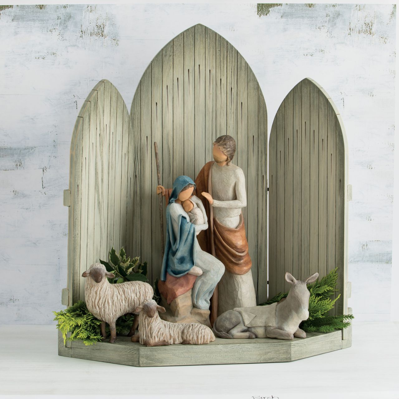Willow Tree is an intimate line of figurative sculptures representing sentiments of love, closeness, healing, courage, hope...all the emotions we encounter in life. In response to requests for a small-scale nativity, Susan created this intimate rendering, measuring 19.0cm tall sculpture.