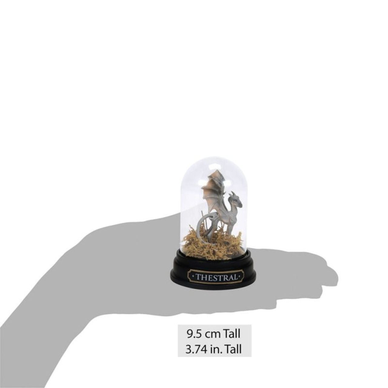 This winged Thestral symbolizes the beauty of life and death in the Wizarding World with its connection to the afterlife. Delve into the mysteries of the magical world with this miniature sculpted and hand-painted figure elegantly displayed under a clear glass dome