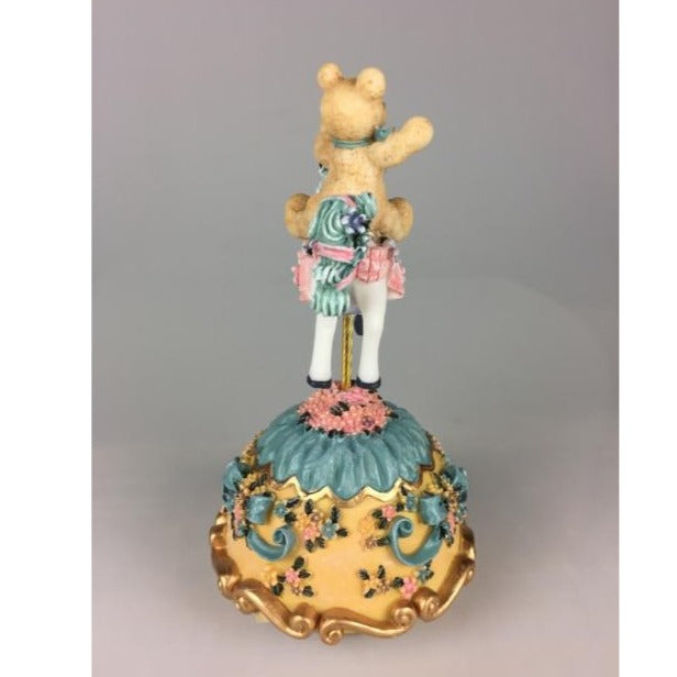 Music Box World Teddy Bear on Carousel Horse Blue