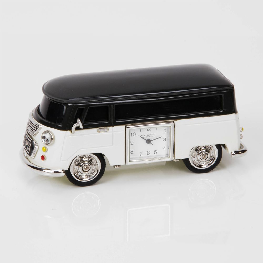 Camper Van Miniature Clock - Black & Cream A beautifully intricate die-cast metal camper van miniature clock. From WILLIAM WIDDOP - over 130 years of unrivaled innovation and unbeatable quality in British timekeeping.