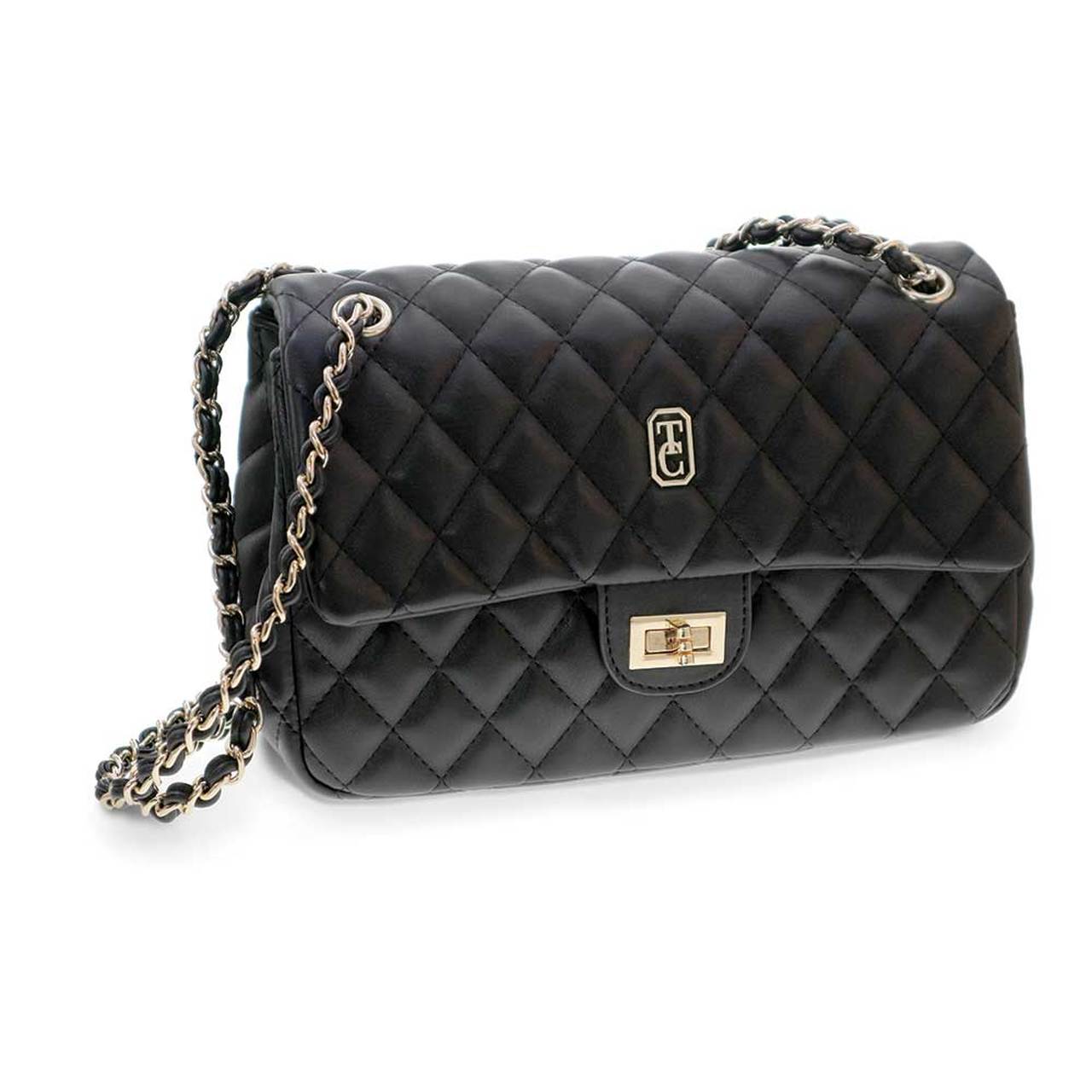 Tipperary Crystal Quilted Shoulder Bag Palermo Black Palermo Black Quilted Shoulder Bag featuring yellow gold hardware.
