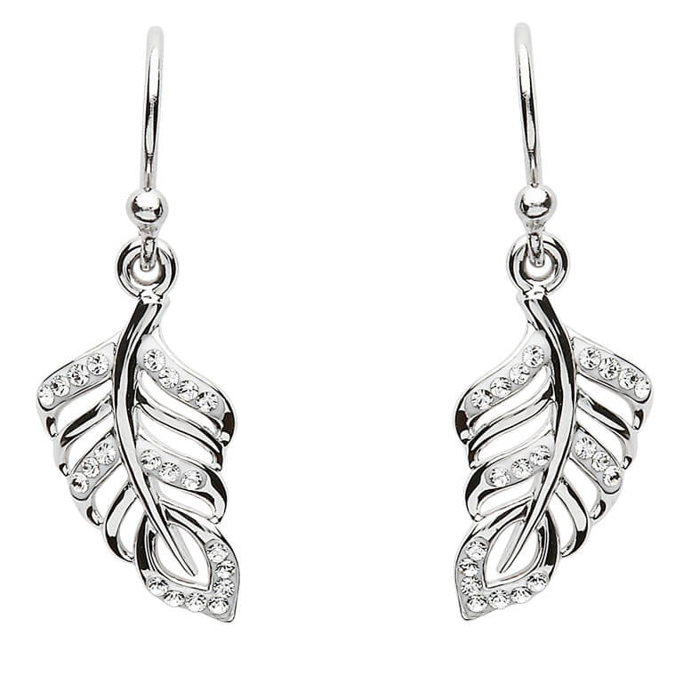 Silver Leaf Style Earrings With Swarovski Crystals