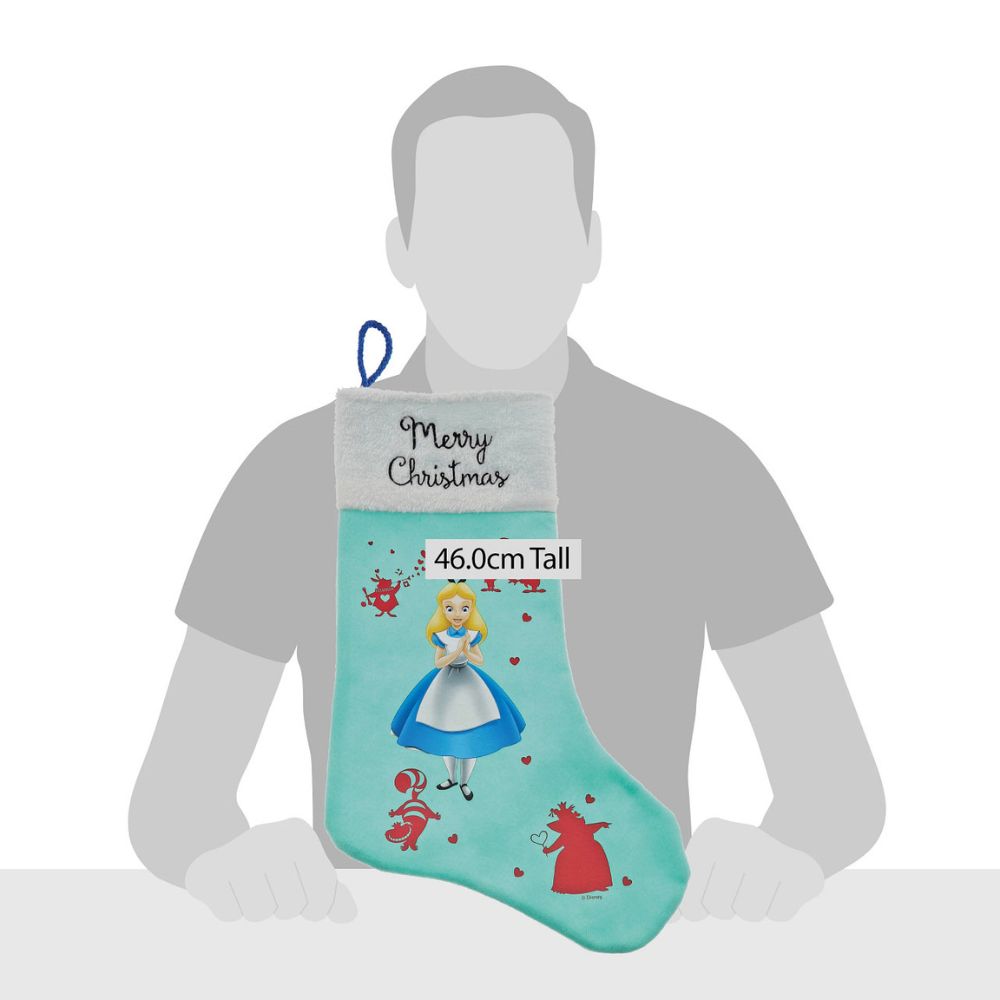 Disney Alice in Wonderland Christmas Stocking Spread the joy of Christmas with this delightful and fun range of sacks and stocking. This unique Christmas gift can be enjoyed year after year and will warm the hearts of adults and children alike. perfect gift or self purchase for a Disney Fan at Christmas.