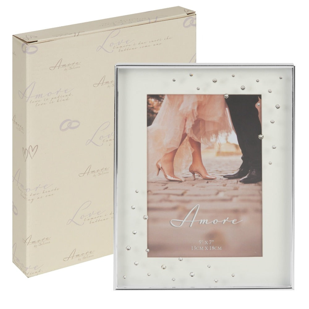 Amore by Juliana Silver Plated Frame With Crystals 5 x 7 A beautiful silver plated box frame with 5" x 7" (10x15cm) aperture from the AMORE BY JULIANA® Wedding Day Collection.