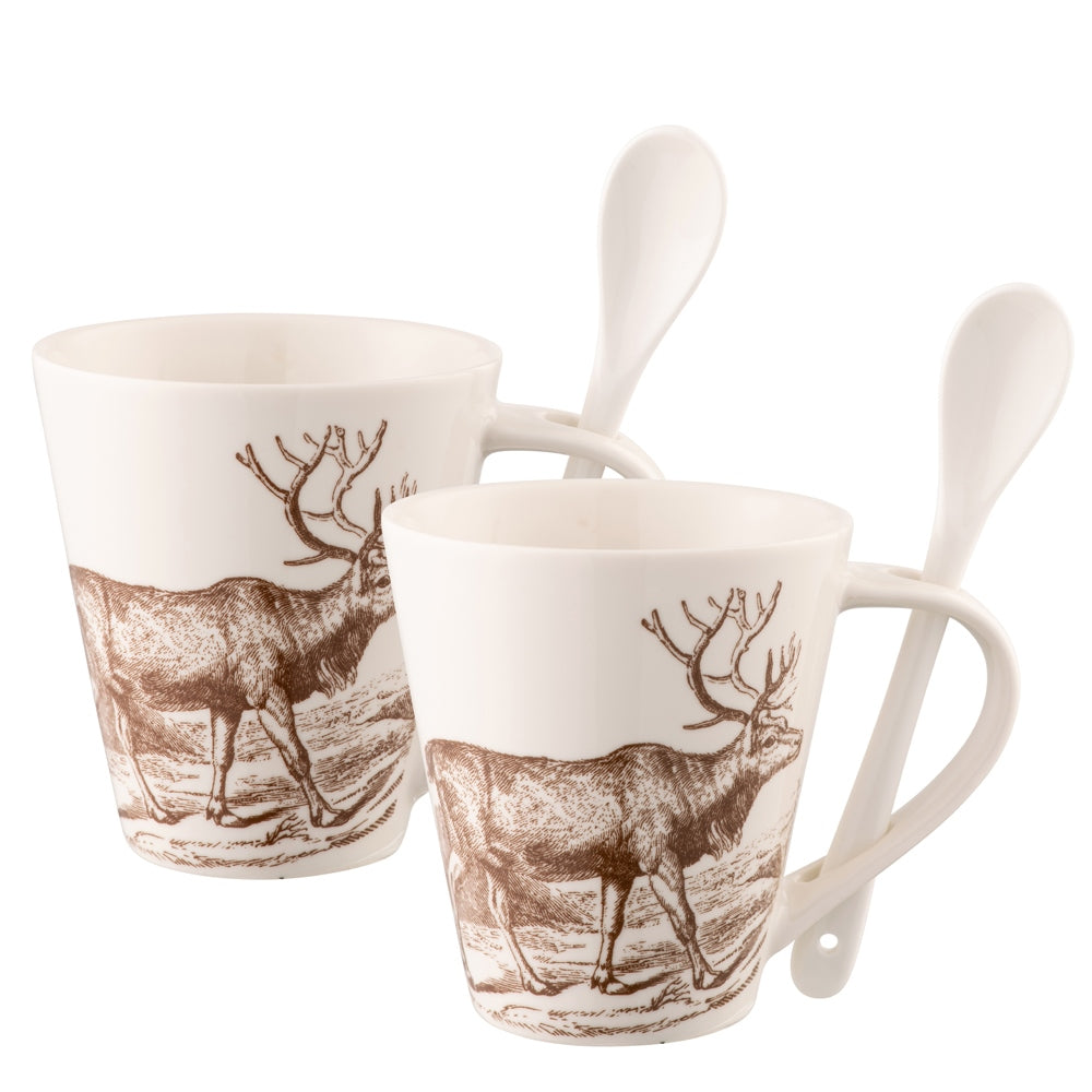 Christmas Hot Chocolate Set Reindeer Mugs & Spoons Set of 2 Share a hot chocolate with a loved one this Christmas, this set of two mugs are designed with an accompanying fine china spoons which slot into the handles for an added presentation.