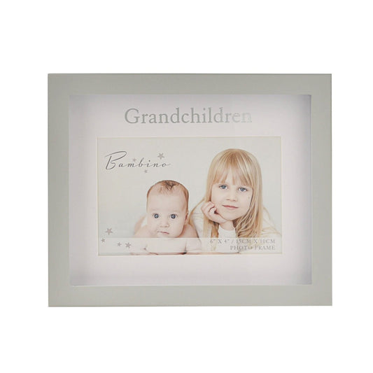 Bambino Grandchildren Frame 6" x 4" in Lidded Gift Box  A Grandchildren photo frame from BAMBINO BY JULIANA®.  This affectionately personalised frame is a heart-warming gift for proud grandparents.