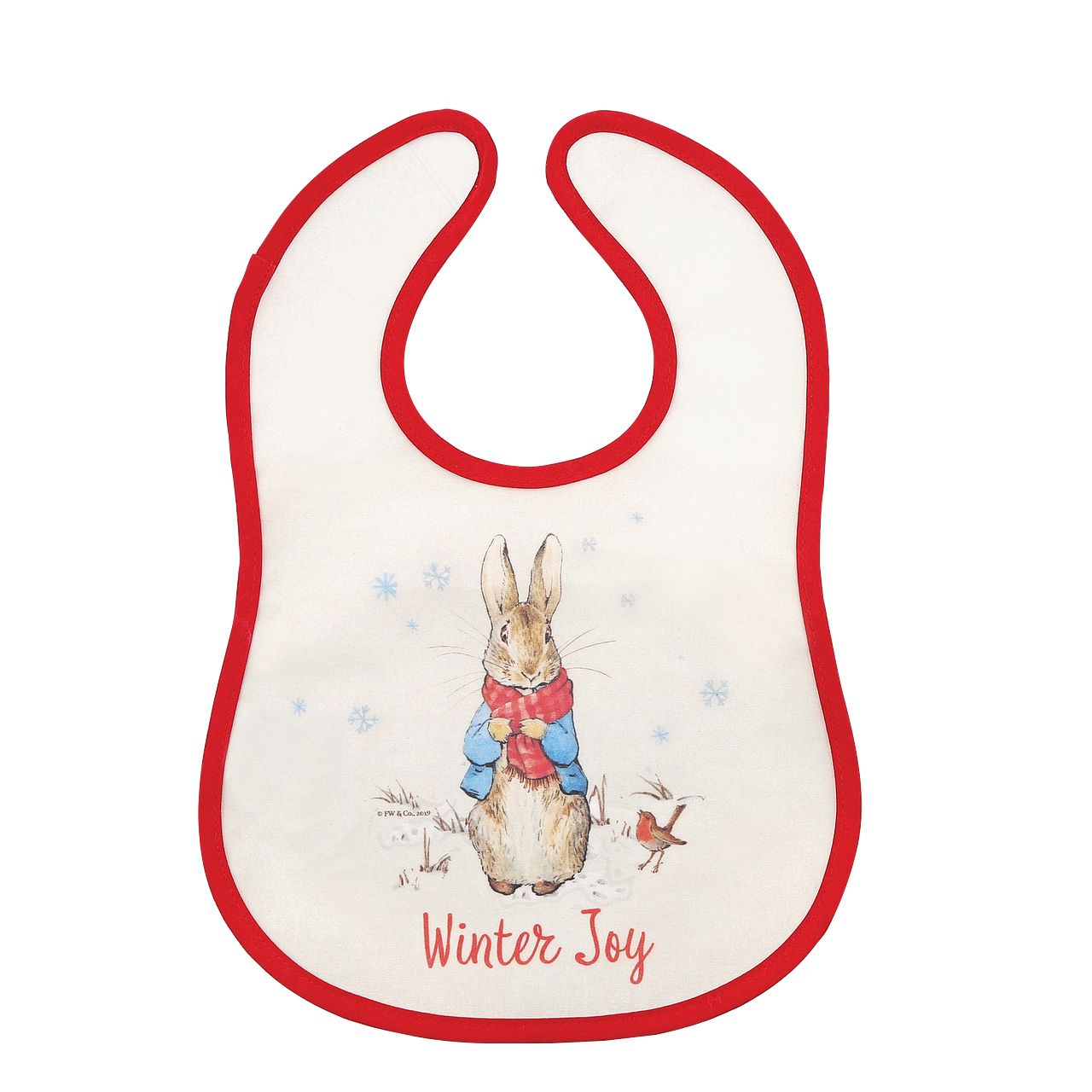 Beatrix Potter Peter Rabbit Christmas Bib As families cherish their babies Christmas, we have just the gift that will make this occasion extra special. Spread the joy of your baby's Christmas with this beautiful Peter Rabbit My First Christmas Bib. This unique Christmas gift will make a great traditional gift, which can be enjoyed year after year.