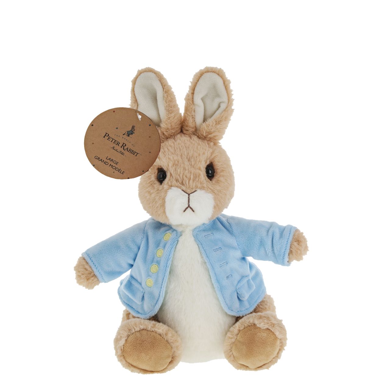 Beatrix Potter Peter Rabbit Large This Peter Rabbit soft toy is made from beautifully soft fabric and is dressed in clothing exactly as illustrated by Beatrix Potter, with his signature blue jacket. The Peter Rabbit collection features the much loved characters from the Beatrix Potter books and this quality and authentic soft toy is sure to be adored for many years to come.