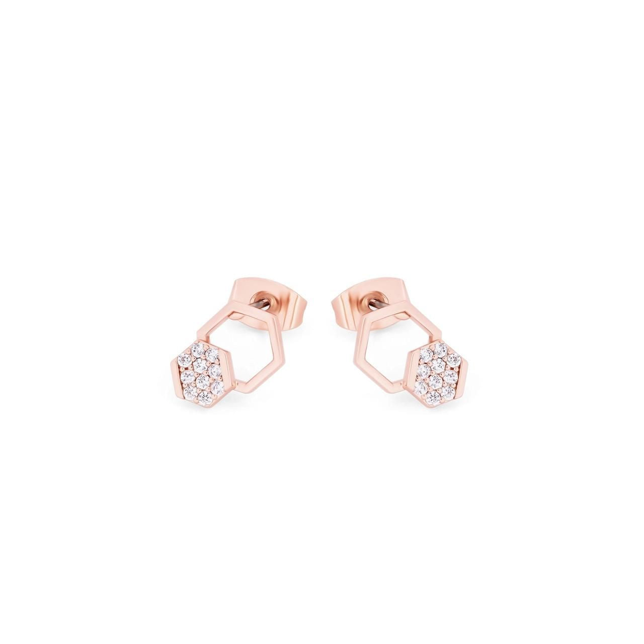 Bee Rose Gold Hexagonal Pave Stud Earrings - New Winter 2022