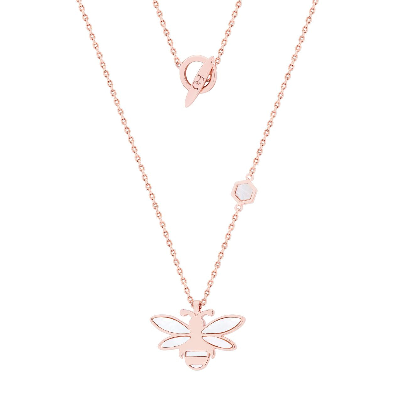 Bee Rose Gold Mother of Pearl Cut Out Pendant - New Winter 2022 Chain Length: 800 mm long chain Pendant Dimensions: 24*15 mm