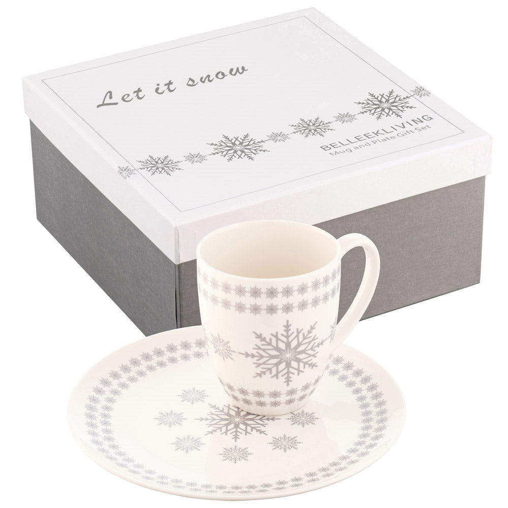 Belleek Living Christmas Let it Snow Mug and Plate Set