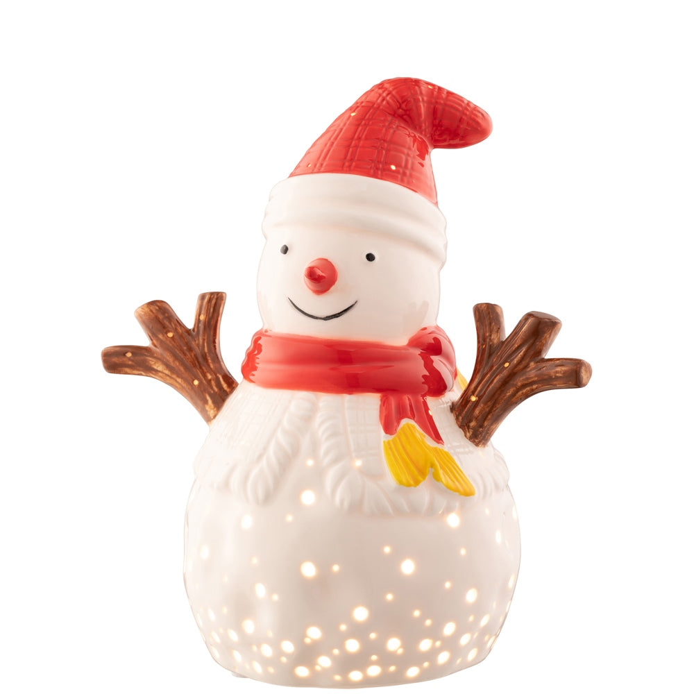 Belleek Living Festive Snowman Luminaire Belleek Living Luminaire lamps emit a soft warm glow highlighting the delicate surface decoration and piercings, creating beautiful mood lighting for your home.