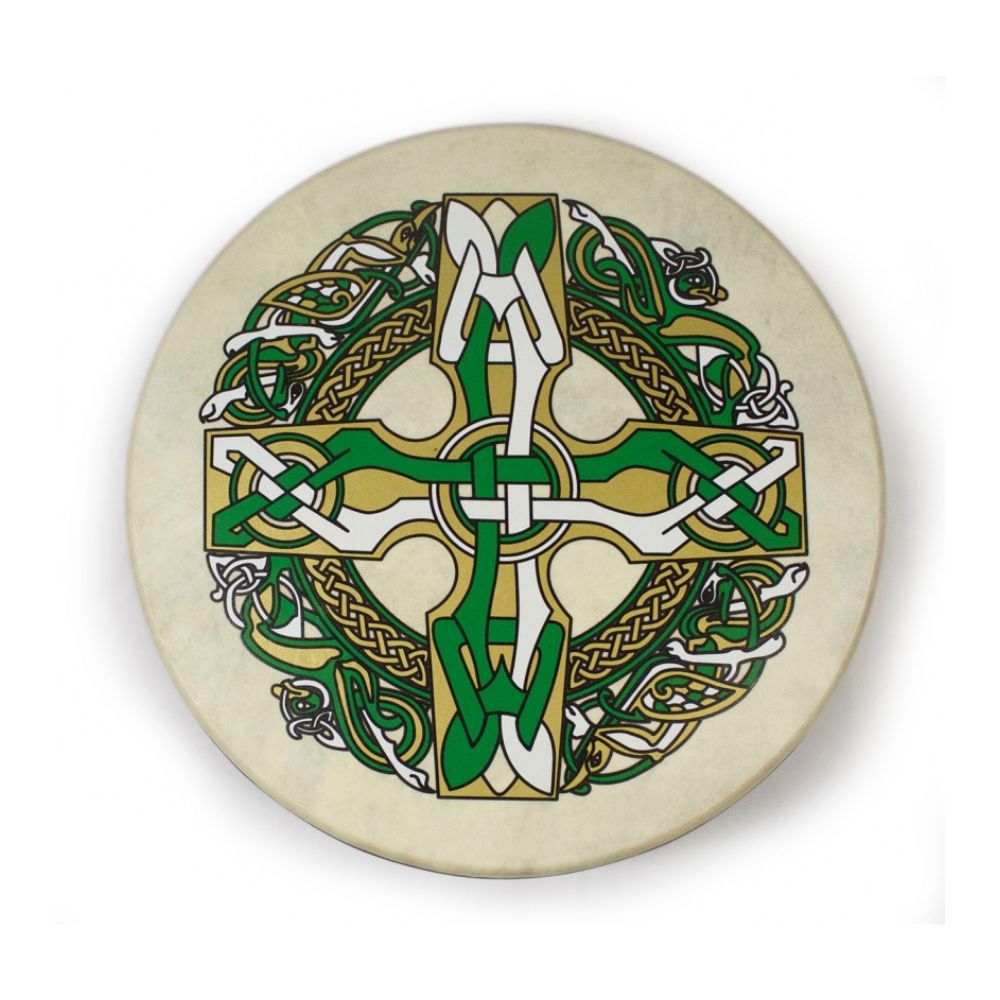 Waltons 15" Celtic Pyrographic Design Bodhran Bodhrán is one of Irelands traditional percussive instruments. The Walton's design bodhráns include a hardwood Waltons beater. The 12" bodhráns are suitable for beginners or children. Handcrafted in Ireland from the finest wood and real goatskin.
