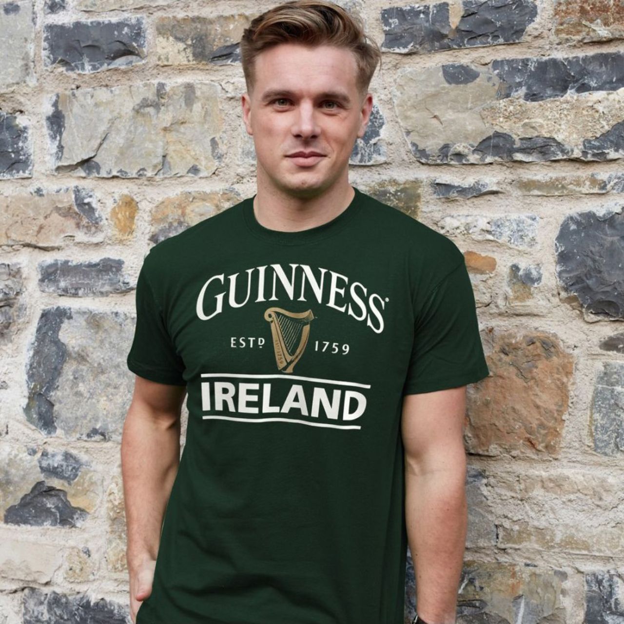 Bottle Green Guinness Ireland Harp T-Shirt Bottle green cotton T-shirt is a part of the Traditional Craft Official Collection