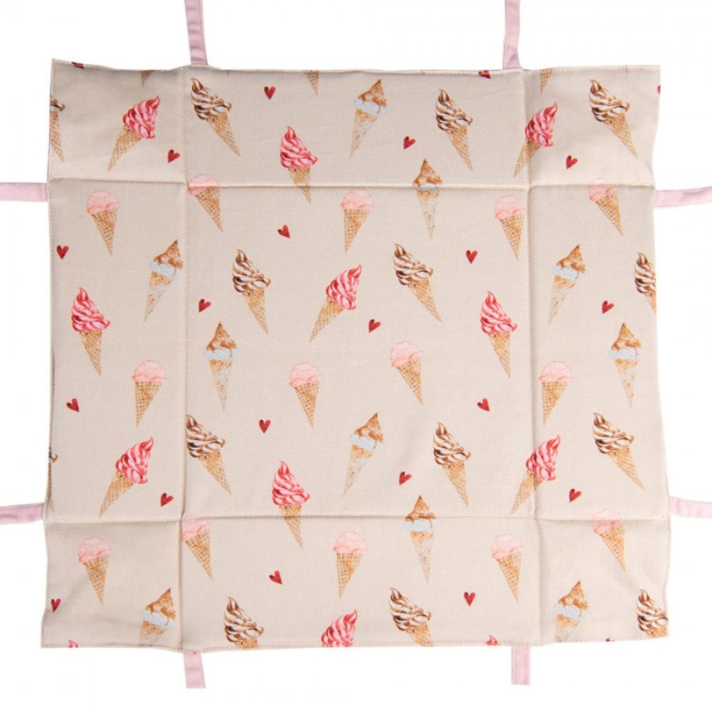 Clayre & Eef Romantic Style Bread Basket Beige Ice Cream Cones and Hearts Beige and pink bread basket with a motif of ice cream cones and hearts. Sweeter than sweet! A cheerful and cute series with a pattern of ice creams and red hearts. The perfect ingredients that make this collection so cute. The pink accents and the off-white background are the perfect base for the beautiful illustrations.