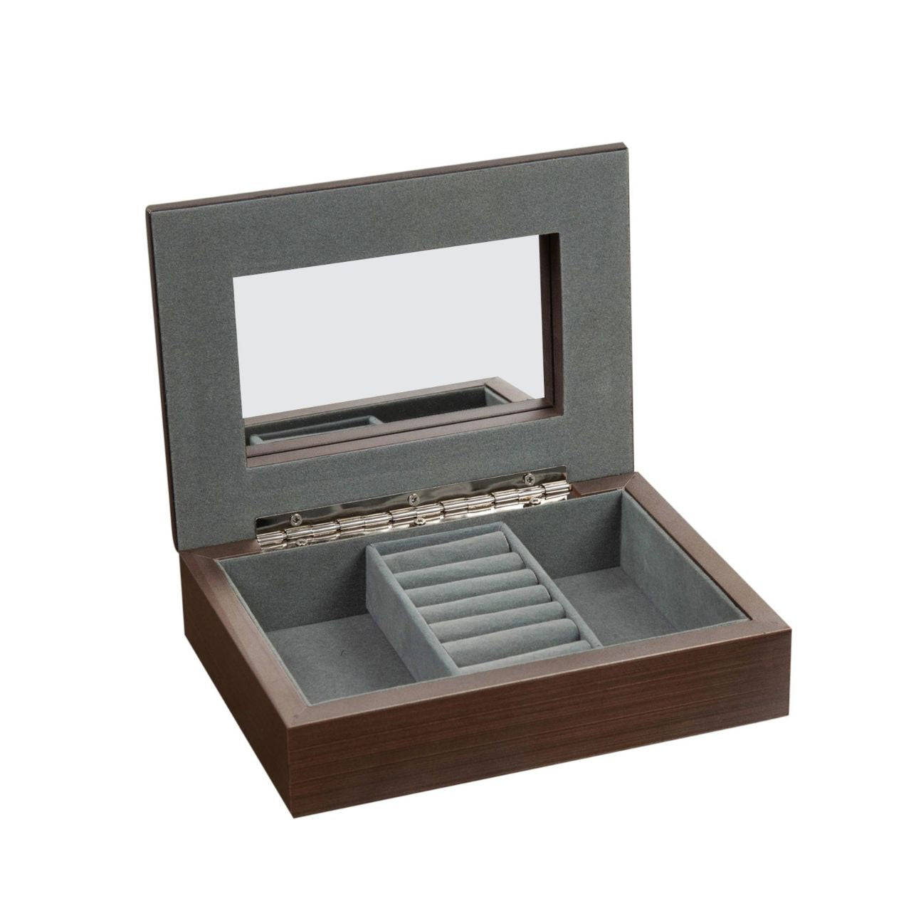 Jewellery Box Brushed Pewter Effect Wooden A contemporary brushed pewter effect grey wooden jewellery box with an engravable metal lid plate. From SOPHIA® Ladies Gifts - the home of style and sophistication in women's giftware.