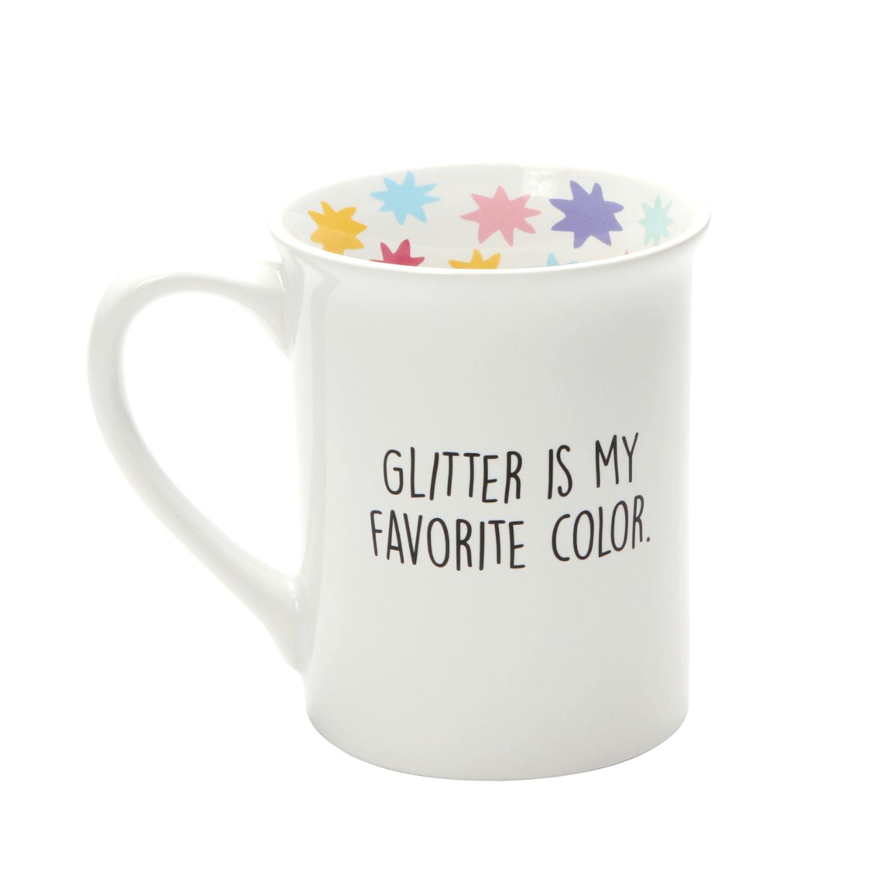 MUD Celebrate Glitter Mug Every good celebration needs a little sparkle. Whether it's a birthday, a baby shower, a wedding, or just a really good Thursday, add some glitter with our Celebrate mug to liven up anything worth celebrating. Party on and sparkle on. Messaging reads: "Celebrate," "Glitter is my favourite colour."