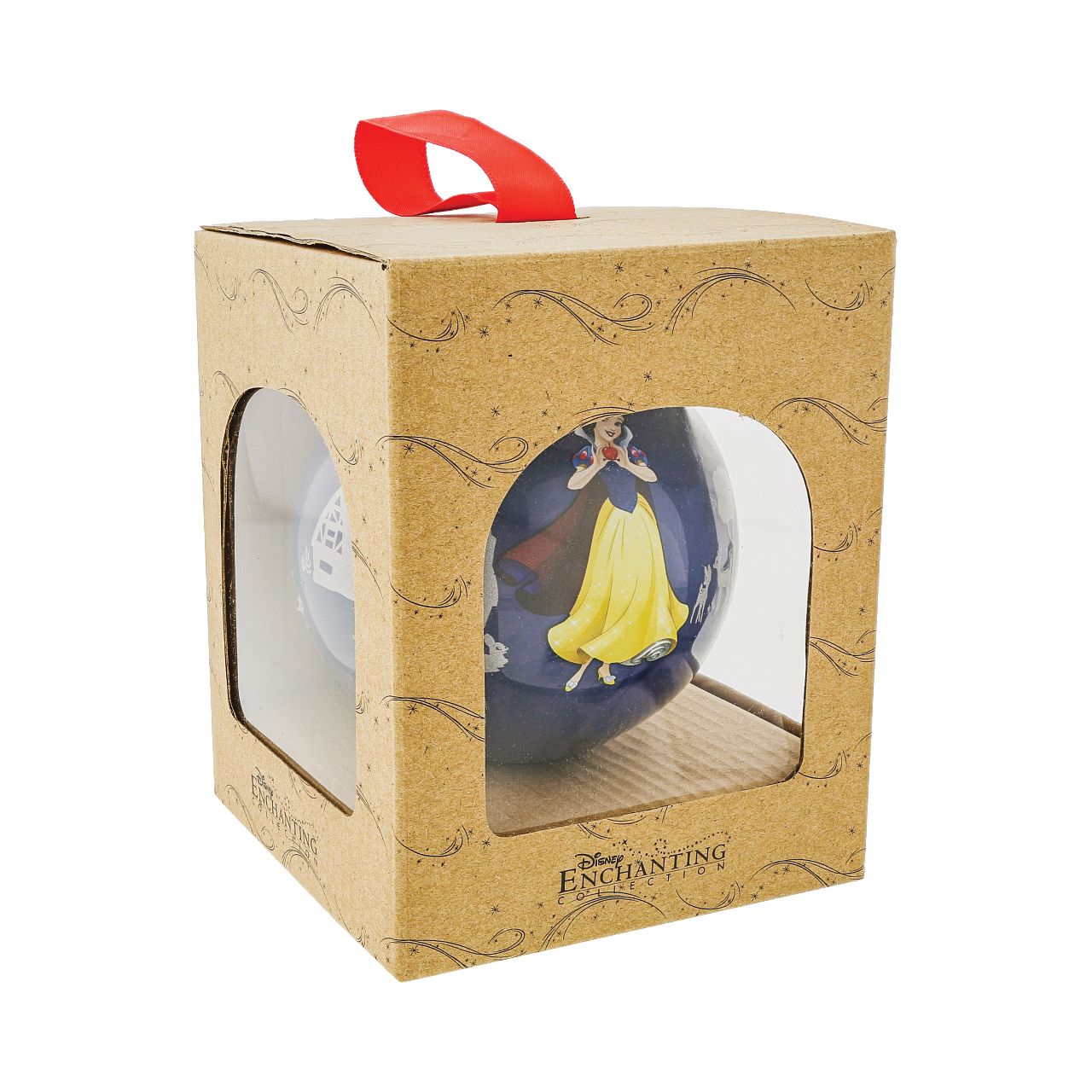 Disney Christmas Bauble Snow White and the Seven Dwarfs The Little Princess This beautiful glass bauble shows off the kind princess, Snow White against a fairy-tale woodland silhouette. This treasured keepsake would make a lovely unique gift for a friend, or a self-purchase to brighten up the home. Presented in a branded window box.