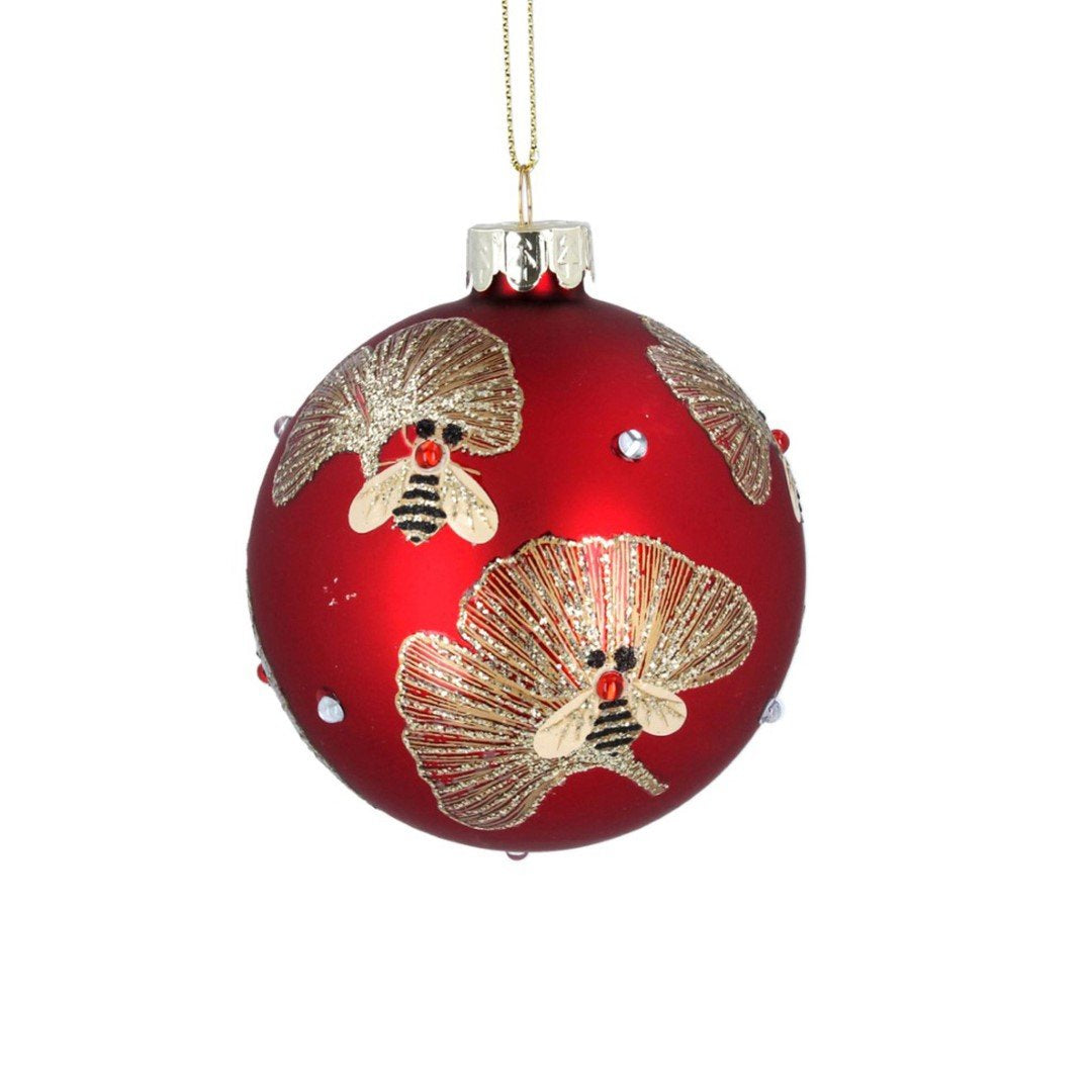 Gisela Graham Christmas Tree Bee Baubles - Matt Red Glass Ball - Gingko Leaf Browse our beautiful range of luxury Christmas tree decorations, baubles & ornaments for your tree this Christmas.