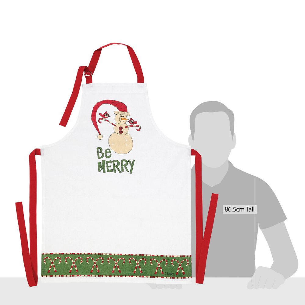 Candy Cane Snowman Christmas Apron Our newest collection; Painted Peace. Designed by Stephanie Burgess, each colourful piece in the collection has been designed to create feelings of peace and love in your home. This apron is made from 100% Cotton and is machine washable & cool dry. The perfect gift for loved ones.