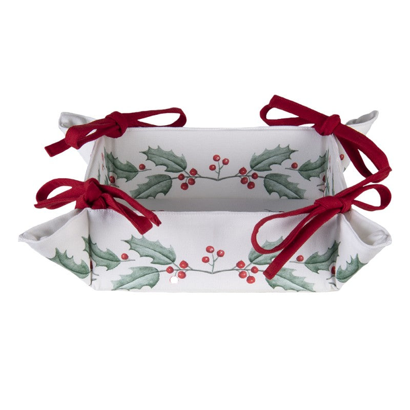 Clayre & Eef Christmas Country Style Holly Leaves Square Bread Basket