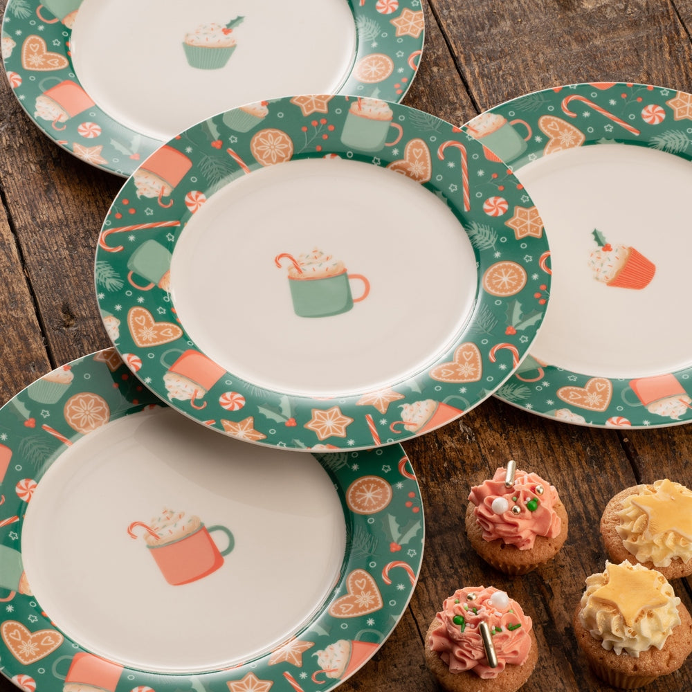 Christmas Cupcakes Set of 4 Tea Plates by Belleek Living This playful pattern has been inspired by Christmas time sweet treats. Featuring illustrations of cookies, cupcakes, hot chocolates and more in a vintage inspired colour palette, these mugs are sure to bring a smile to your face.