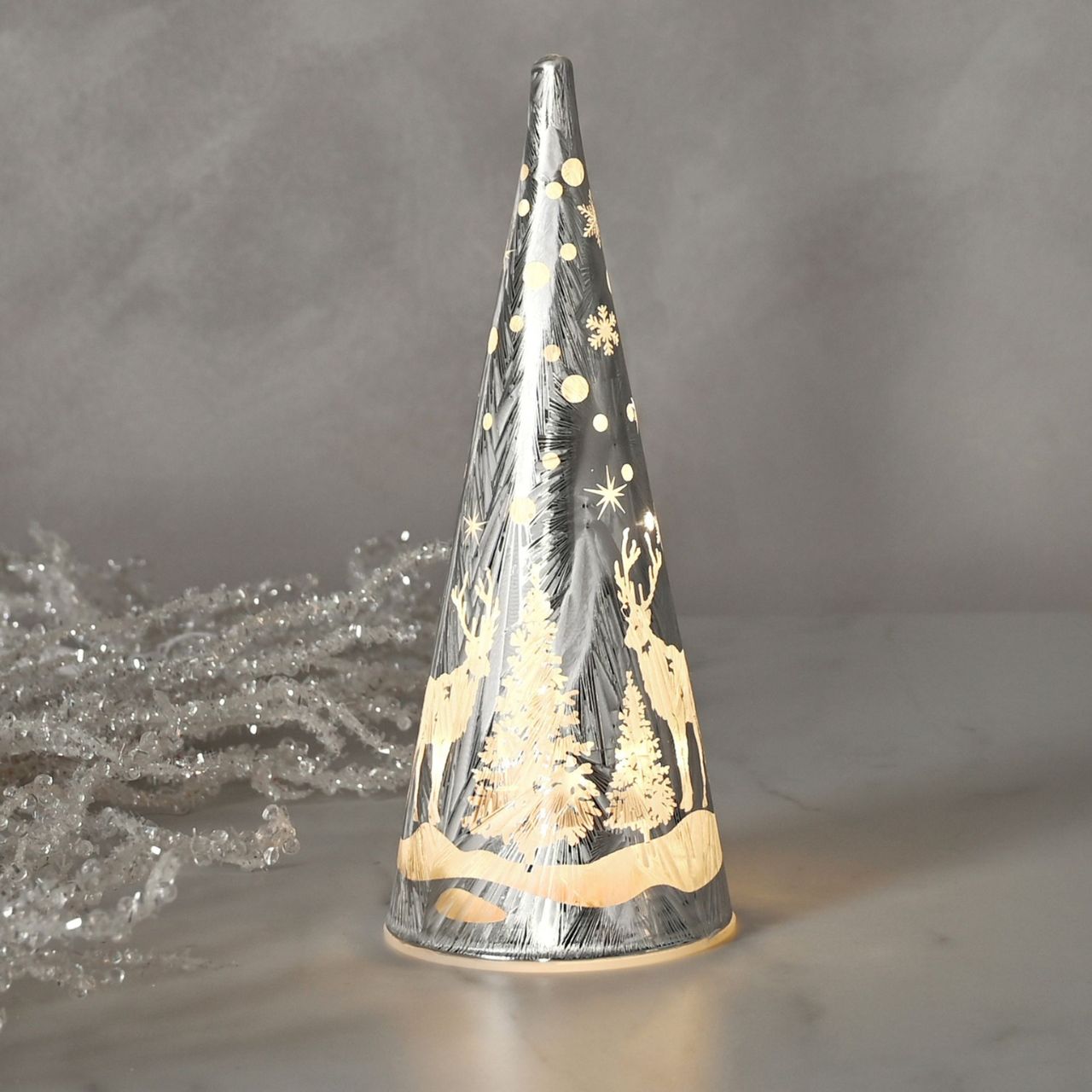 Christmas Frosted Haven Glass Cone LED Tube Light A glass cone LED tube light. This illuminating decoration is a delightful twist on the traditional this Christmas.