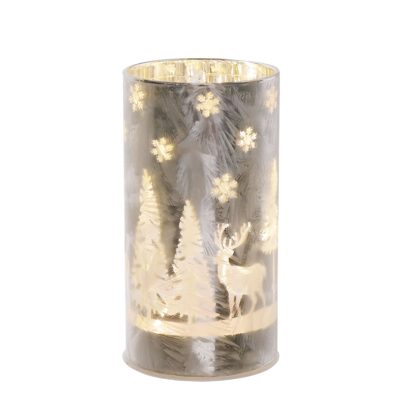 Frosted Reindeer Christmas Forest Scene Small LED Tube Light A Frosted Reindeer LED tube light. This illuminating decoration is a delightful twist on the traditional this Christmas.