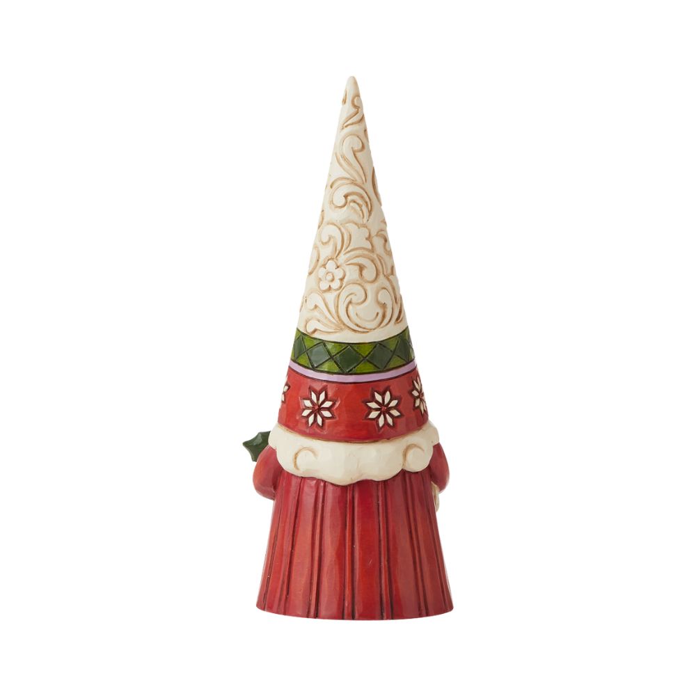 Jim Shore Heartwood Creek Christmas Gnome Holding Holly "Sprig of Christmas Spirit" There's no place like gnome for Christmas. Celebrate the season with this incredibly crafted holiday gnome by Jim Shore. Patterned in delicate engravings and flowers, this gnome holds a bushel of holly with a moustache hidden smile.