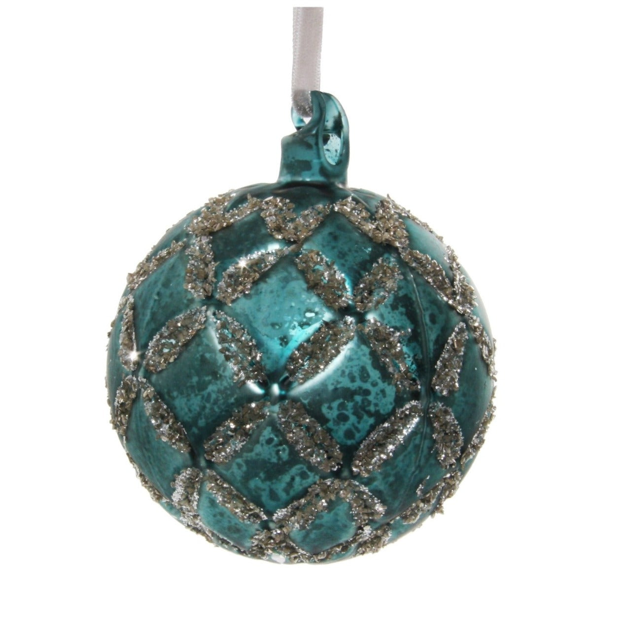 Shishi Red Glass Antique Velvet Ball with Silver Glitter Christmas Hanging Ornament 8 cm