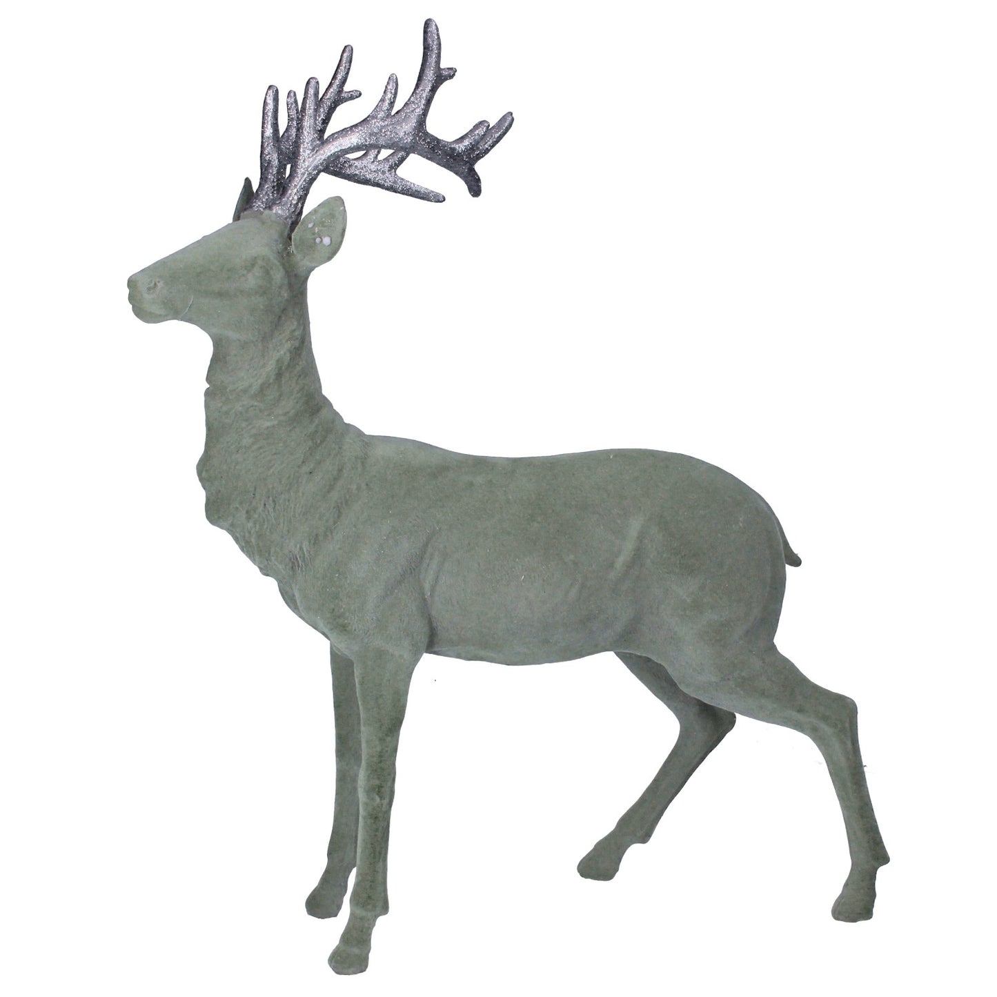 Gisela Graham Pale Green Flocked Reindeer Ornament